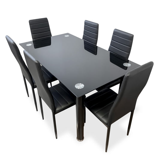 Pack de Mesa comedor + 6 Sillas Tapizadas en Polipiel