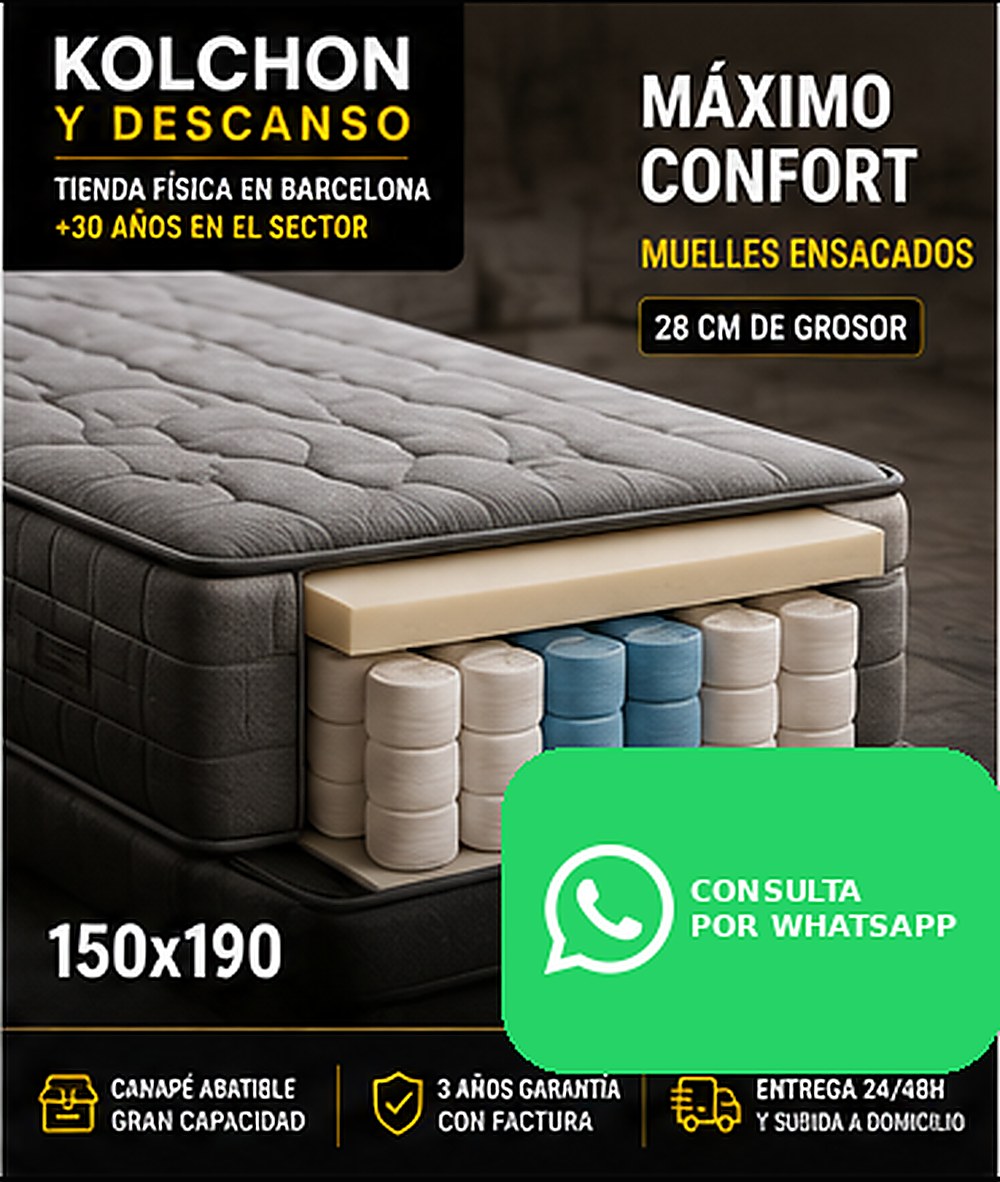 Colchón de muelles ensacados de 28 cm en 150x190