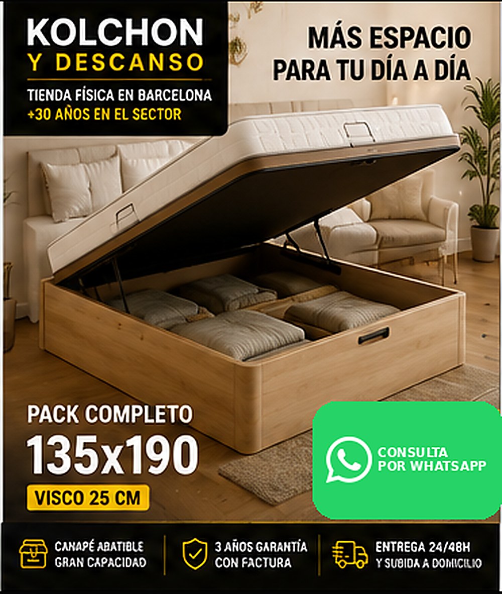 Pack canapé abatible + colchón visco de 25 cm en 135x190