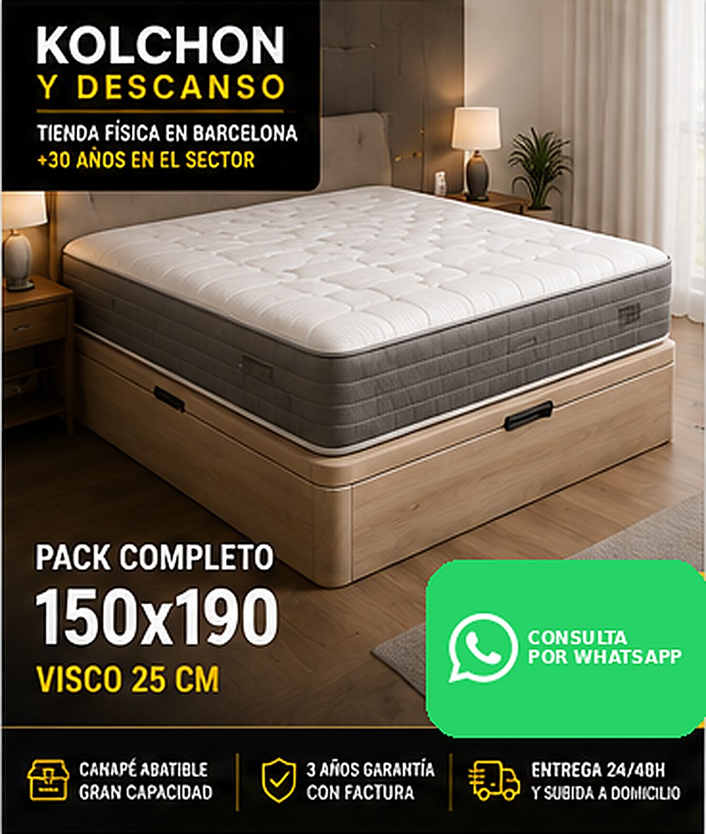 Pack canapé abatible + colchón visco de 25 cm en 150x190