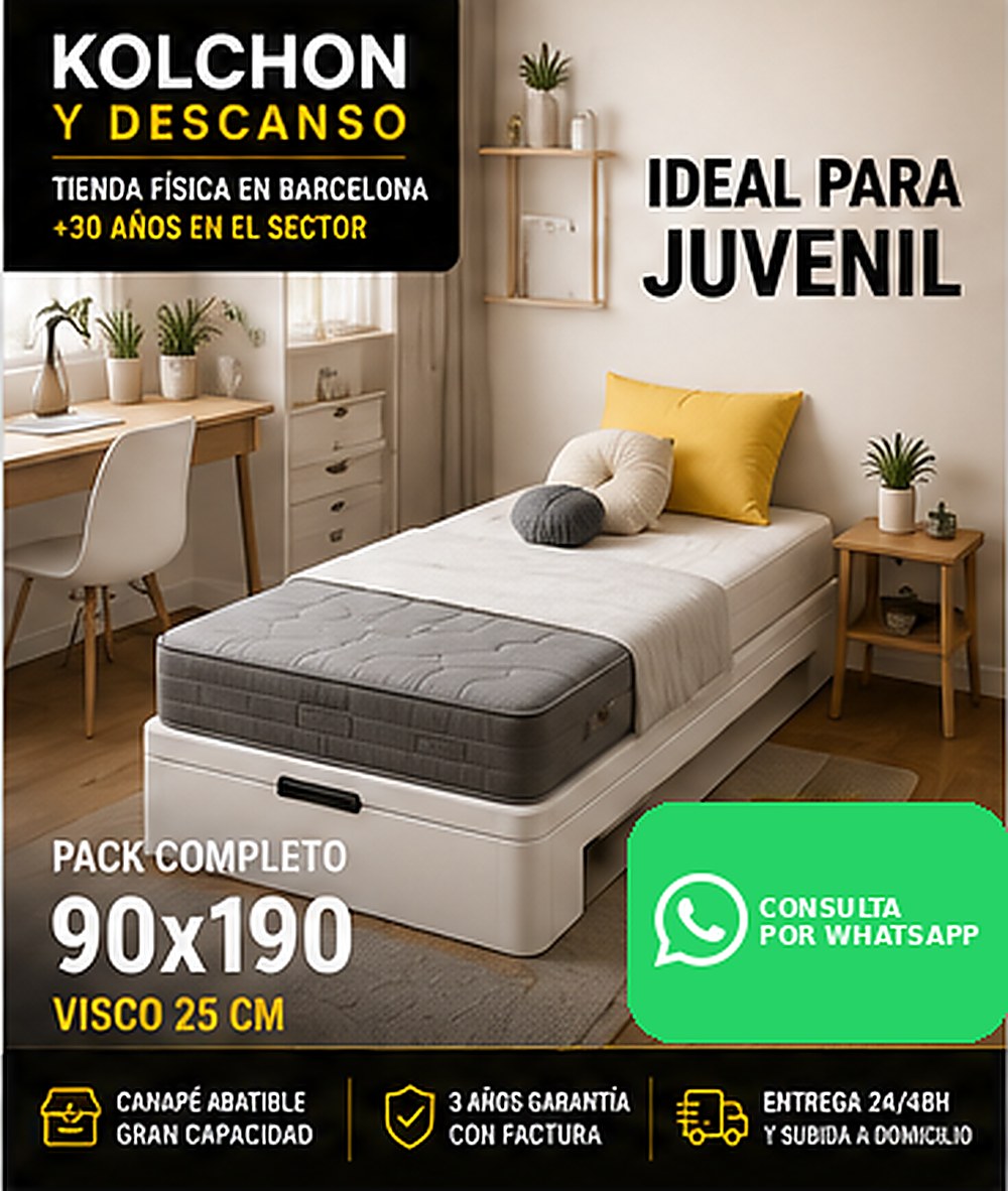 Pack canapé abatible + colchón visco de 25 cm en 90x190